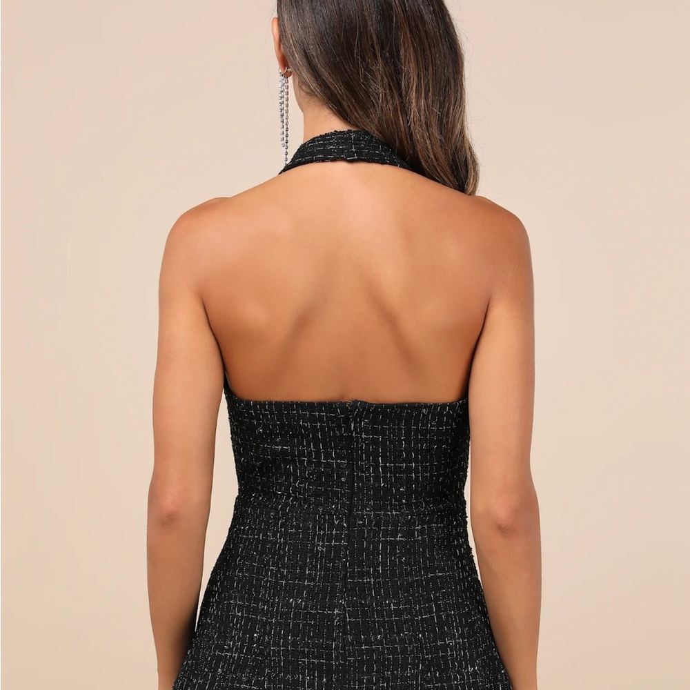 Upscale Confidence Black Tweed Halter Mini Dress size large NWT
Lulus - Picture 2 of 5